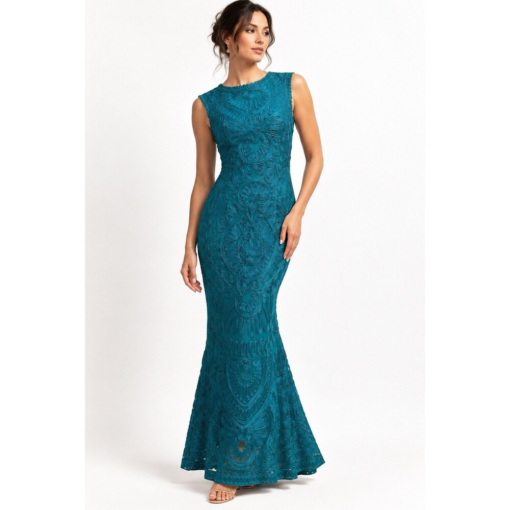 JS Collections Teal Soutache Embroidered Mermaid Maxi Dress Size 0 Formal Gown